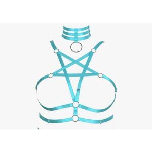 Plus Size Pentagram Body Harness Chain Belts Bra Cupless Bandage Lingerie Gothic